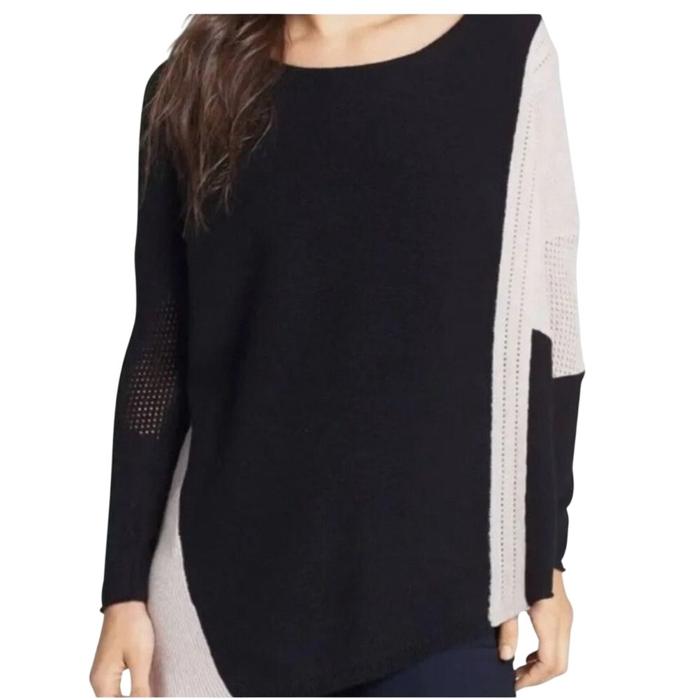 Velvet‎ By Graham & Spencer Black Beige Asymmetrical Cashmere Sweater size Small
